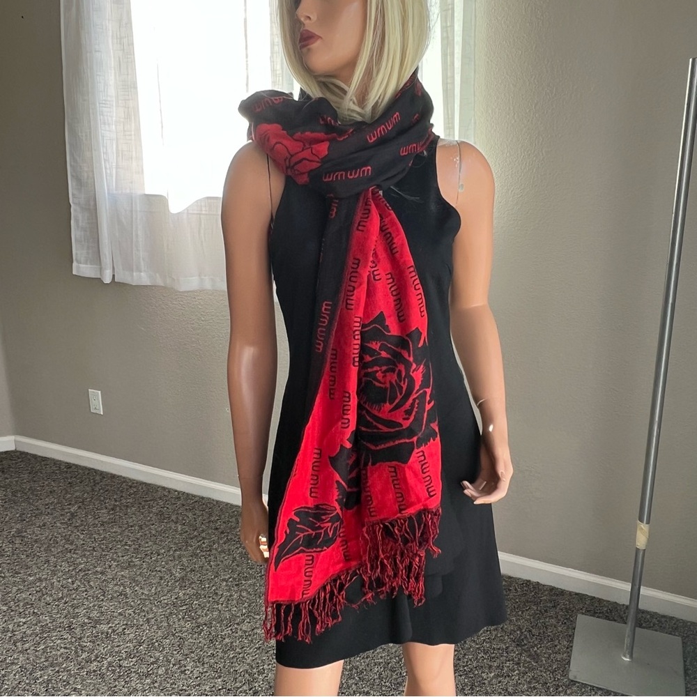 Miu Miu Red and Black Floral Scarf - as is - Picture 8 of 9